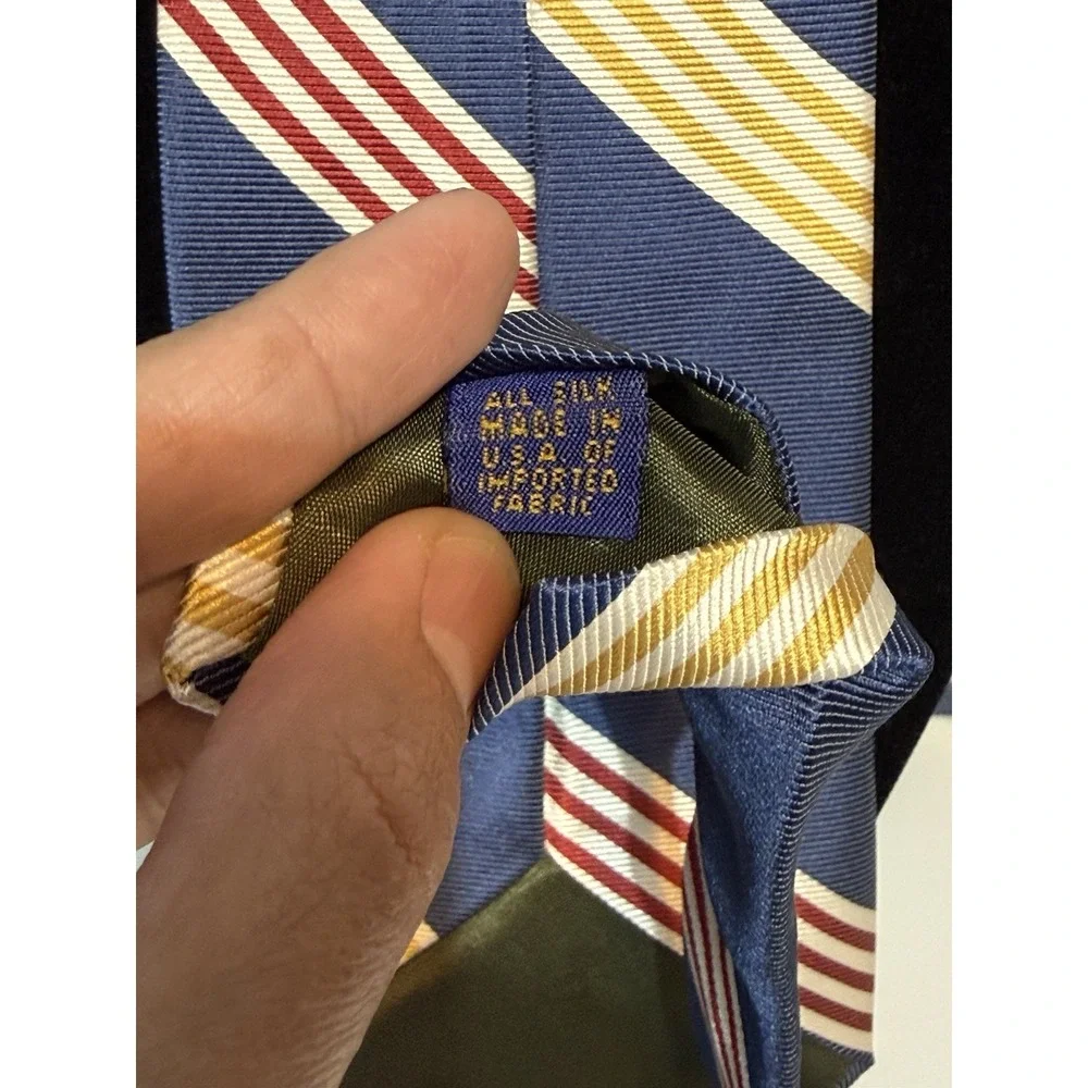 Vintage Chaps Ralph Lauren Silk Necktie Blue Red Gold Diagonal Stripe Tie